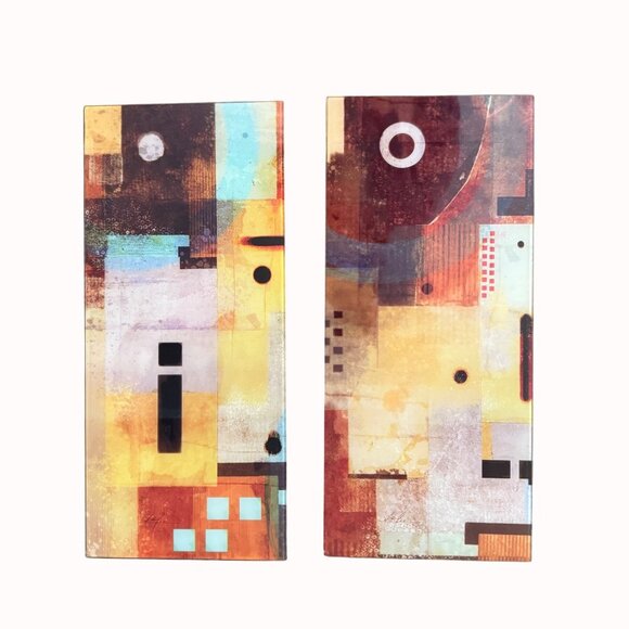 Abstract Glass Wall Art Panels Set Of 2 Artist Signed Geometric Hanging Gallery - Picture 4 of 16